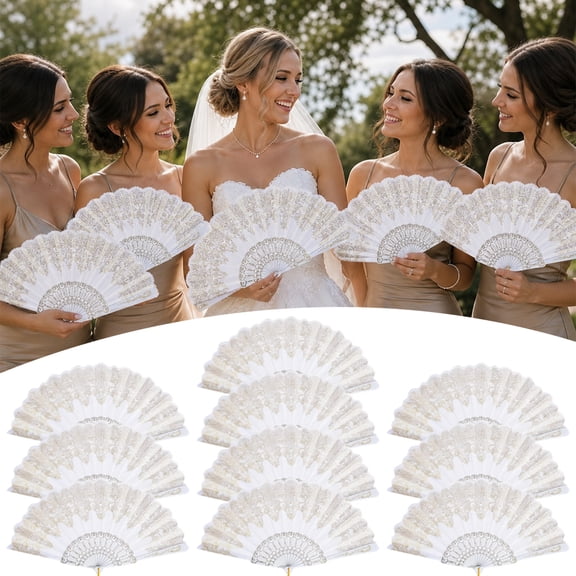 10 Pack White Spanish Folding Retro Pattern Hand Fan for Women, Chinese Handheld Folding Fan Hand Fan for Party Dancing Wedding