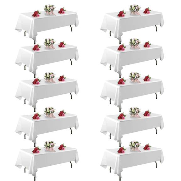 10 Pack White Table Cloth Rec Table 60 x 102 Inch Tablecloths for 6 Foot Rec Tables. Stain and Winkle Resistant Polyester Washable White TableCloths for Parties Wedding Dining