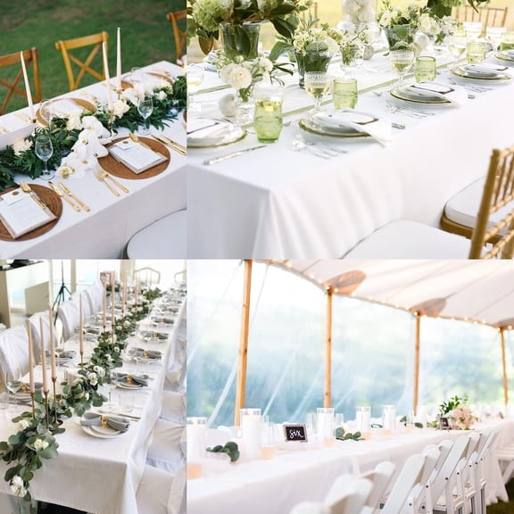 10 Pack White Table Cloth Rectangle Table 60 x 102 Inch Tablecloths for 6 Foot Rectangle Tables. Stain and Winkle Resistant Polyester Washable White TableCloths for Parties Wedding Dining