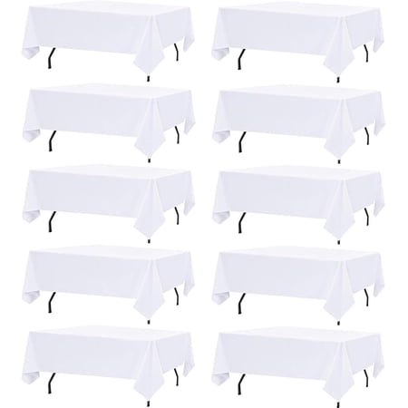 10 Pack White Rectangle Table Cloths 60 x 126 Inch Washable Polyester
