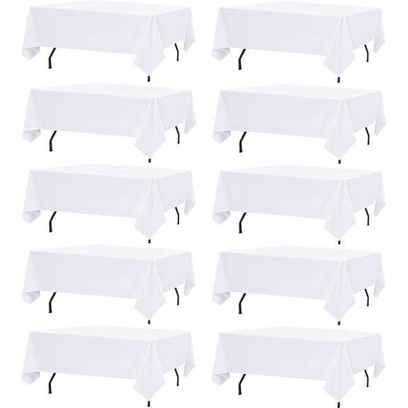 10 Pack White Rectangle Table Cloths 60 x 126 Inch Washable Polyester