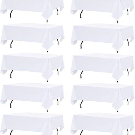 10 Pack White Table Cloth Rectangle Table Cloths for 8 Foot Rectangle Tables 60 X 126 Inch Washable Polyester Table Covers, Reusable & Wrinkle Resistant for Weddings, Parties