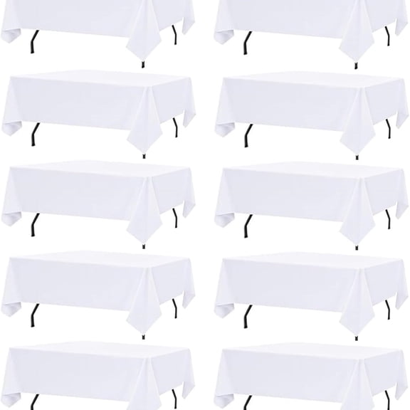 10 Pack White Table Cloth Rectangle Table Cloths for 8 Foot Rectangle Tables 60 X 126 Inch Washable Polyester Table Covers, Reusable & Wrinkle Resistant for Weddings, Parties