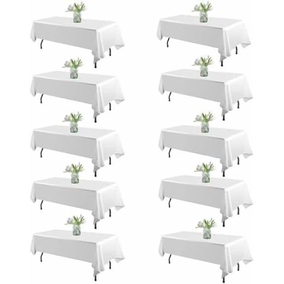 10 Pack White Table Cloth Rectangle Tablecloths 60X102 Inch,Polyester Table Cloth for 6 Foot Rectangle Tables,Wrinkle Resistant Washable Fabric Table Covers for Party,Wedding Banquet
