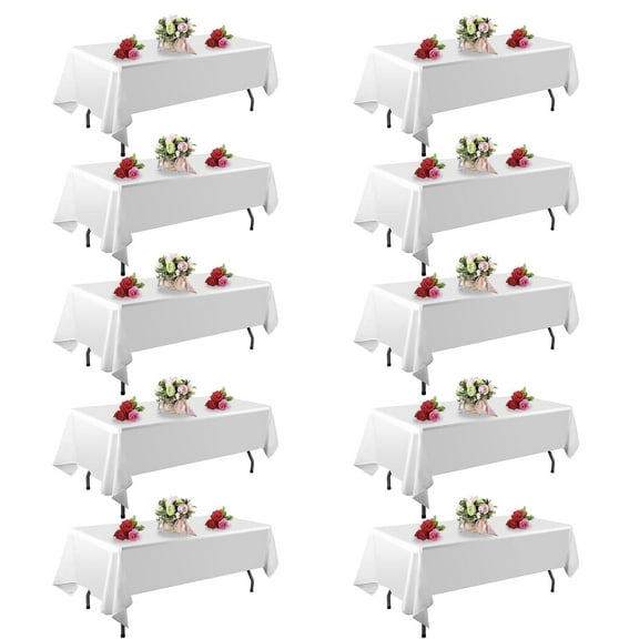 10 Pack White Table Cloth Rectangle Tablecloths 60X102 Inch,Polyester Table Cloth for 6 Foot Rectangle Tables,Wrinkle Resistant Washable Fabric Table Covers for Party,Wedding Banquet