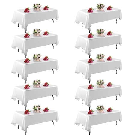 10 Pack White Table Cloth Rec Table 60 x 102 Inch Tablecloths for 6 Foot Rec Tables. Stain and Winkle Resistant Polyester Washable White TableCloths for Parties Wedding Dining