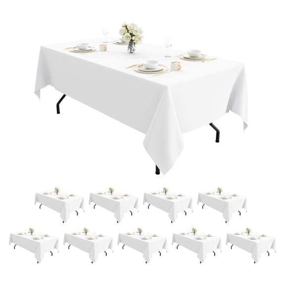 10 Pack White Table Cloth Rectangle Tablecloths 60X102 Inch,Polyester Table Cloth for 6 Foot Rectangle Tables,Wrinkle Resistant Washable Fabric Table Covers for Party,Wedding Banquet