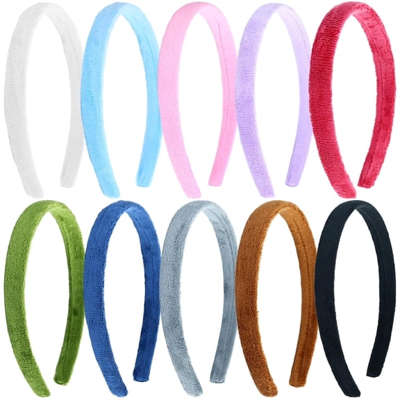 10 Pack Wide Thick Velvet Fluffy Cloth Fabric Covered Plastic Headbands Candy Colorful Winter Elastic Plain Hair Bands Hard Hair Hoop Crown Tiara Base Crafting DIY Accessories for Women Girls