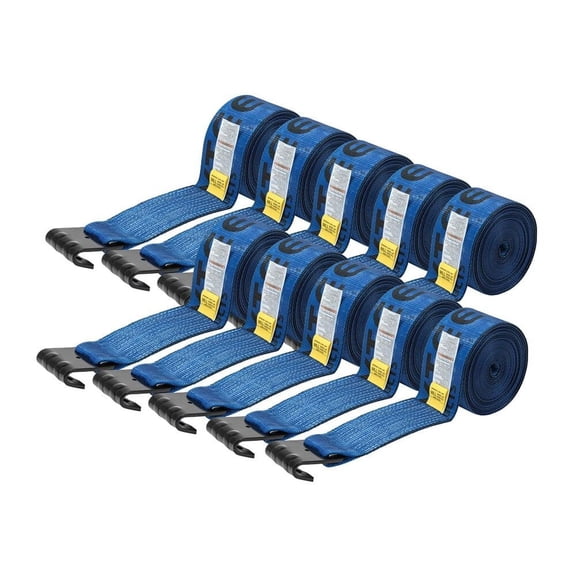 10 Pack Winch Straps 4" x 27' Blue Heavy Duty Tie Down w/Flat Hook WLL# 5400 lbs - 4 Inch Cargo Control for Flatbed Truck Utility Trailer