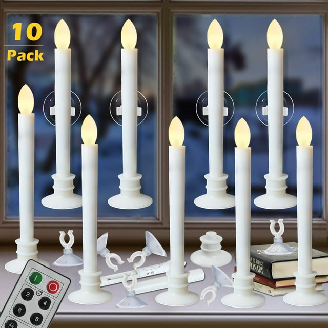 10 Pack LED Flickering Window Candles with Remote, Timer, Suction Cups