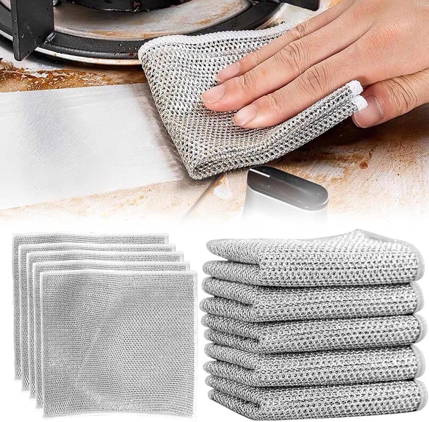10 Pack Wire Dishwashing Rag for Wet and Dry Dish, Multipurpose Non ...
