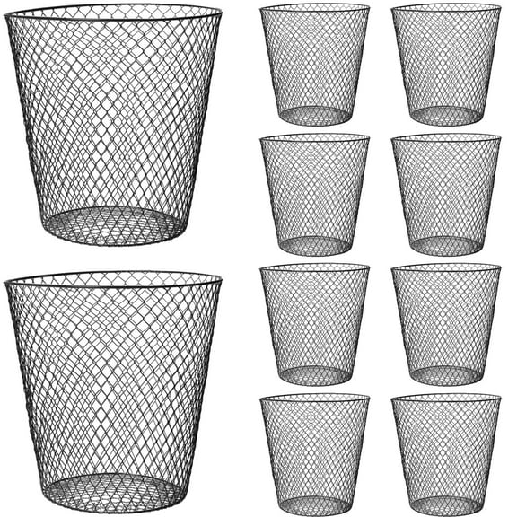 10 Pack Wire Mesh Desk Metal Trash Can Wastebasket Recycling Black Trash Bins Garbage Container For Bedroom Offices School Kitchen Home Living Room Bathroom