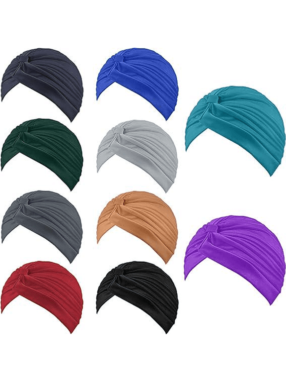 10 Pack Women Solid Color Stretch Turban Hats Soft Twisted Head Wraps One Size Chemo Caps Hair Loss Head Cover Gift