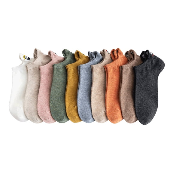 10-Pack Women's Cotton Ankle Socks with Fun Embroidery Cute Cartoon Socks