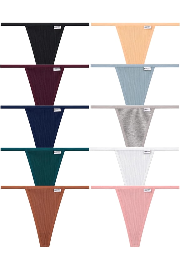 10 Pack Women's Cotton G-String Thongs, Stretch T-back Tangas Low Rise Hipster Sexy Underwear S-XL