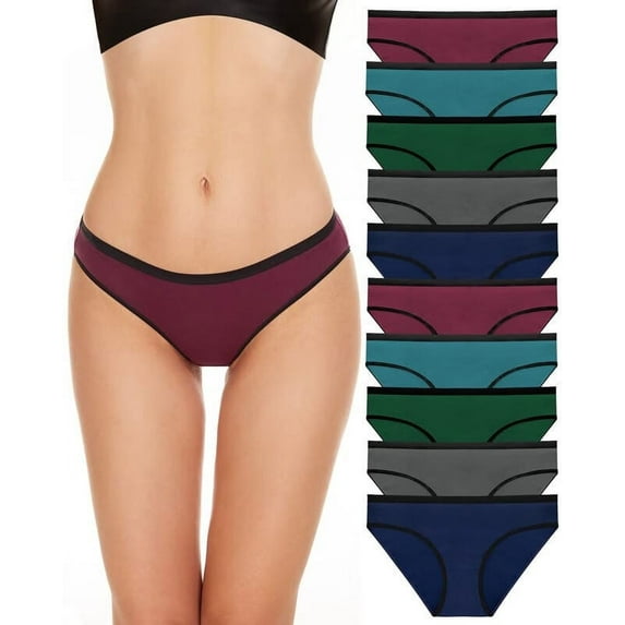 10-Pack Women's Low Rise Briefs,Cotton Underwear for Women,Hipster Panties Stretch Bikini Underwear