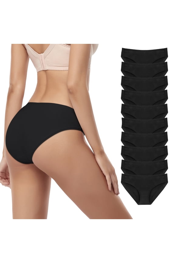 10 Pack Womens Cotton Bikini Underwear Hipster Girls Panties Low Waist Briefs,Black,L