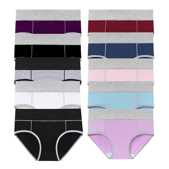 10 Pack Womens High Waisted Cotton Underwear Full Coverage Ladies Panties Soft Breathable Stretch Color Block Briefs