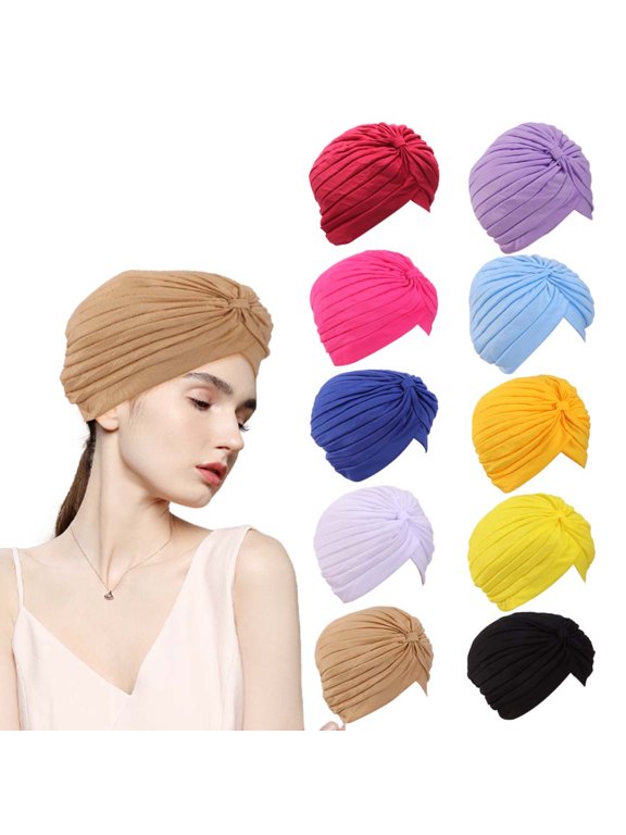 10 Pack Womens Twisted Stretch Turban Hats Soft Head Wraps Hair Loss Chemo Caps for Daily Travel Outdoor Use