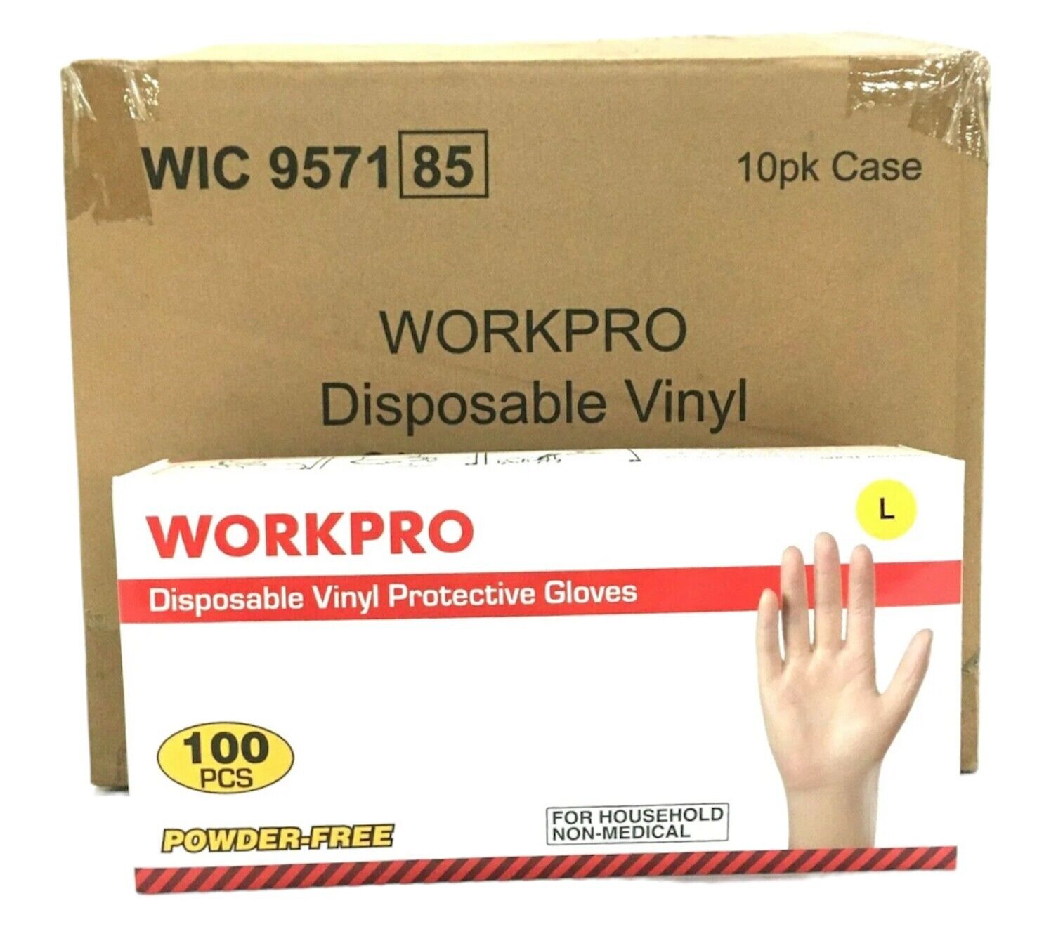 10 Pack WorkPro Disposable Vinyl Protective Gloves PowderFree Size L