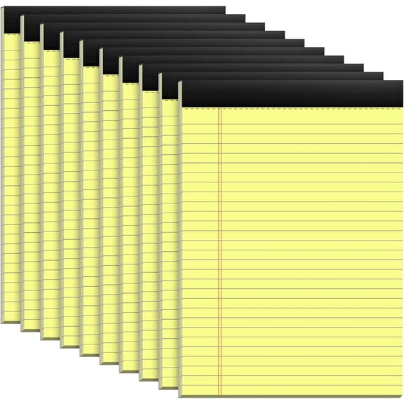 10 Pack Yellow Legal Pads 8.5x11" Wide Ruled, 30 Sheets/60 Pages, Letter Size Writing Notepads, 70gsm Recycled Paper, Universal Pad