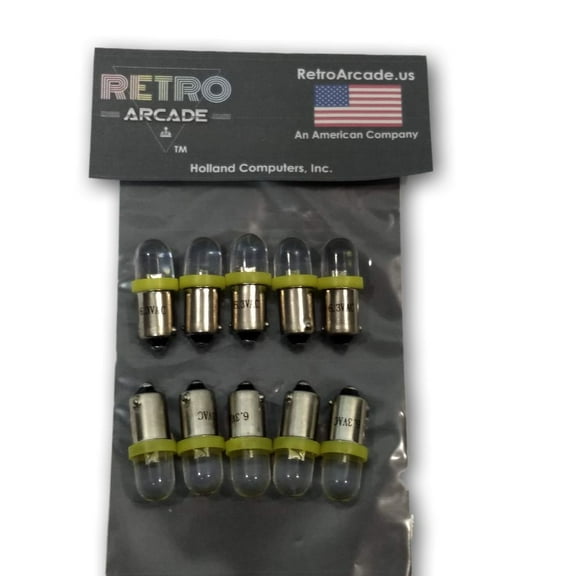 10 Pack Yellow Pinball 6.3 Volt AC LED Round Replacement Bulbs 44/47 Bayonet Base BA9S