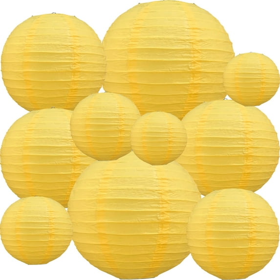 10 Pack Yellow Round Paper Lanterns, Asian Style Hanging Decor for Party, Wedding, Home