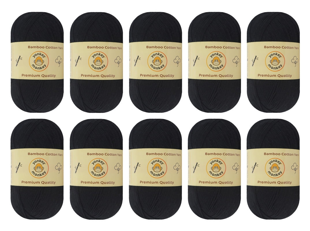 10-Pack Yonkey Monkey Skein Tencel Yarn - 70% Bamboo, 30% Cotton (Black 9002)