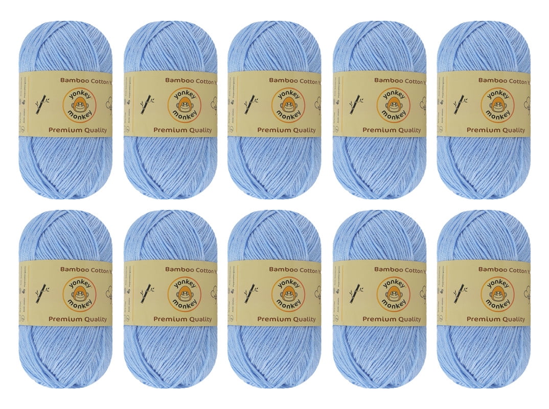 10-Pack Yonkey Monkey Skein Tencel Yarn - 70% Bamboo, 30% Cotton (Light Blue 9001)