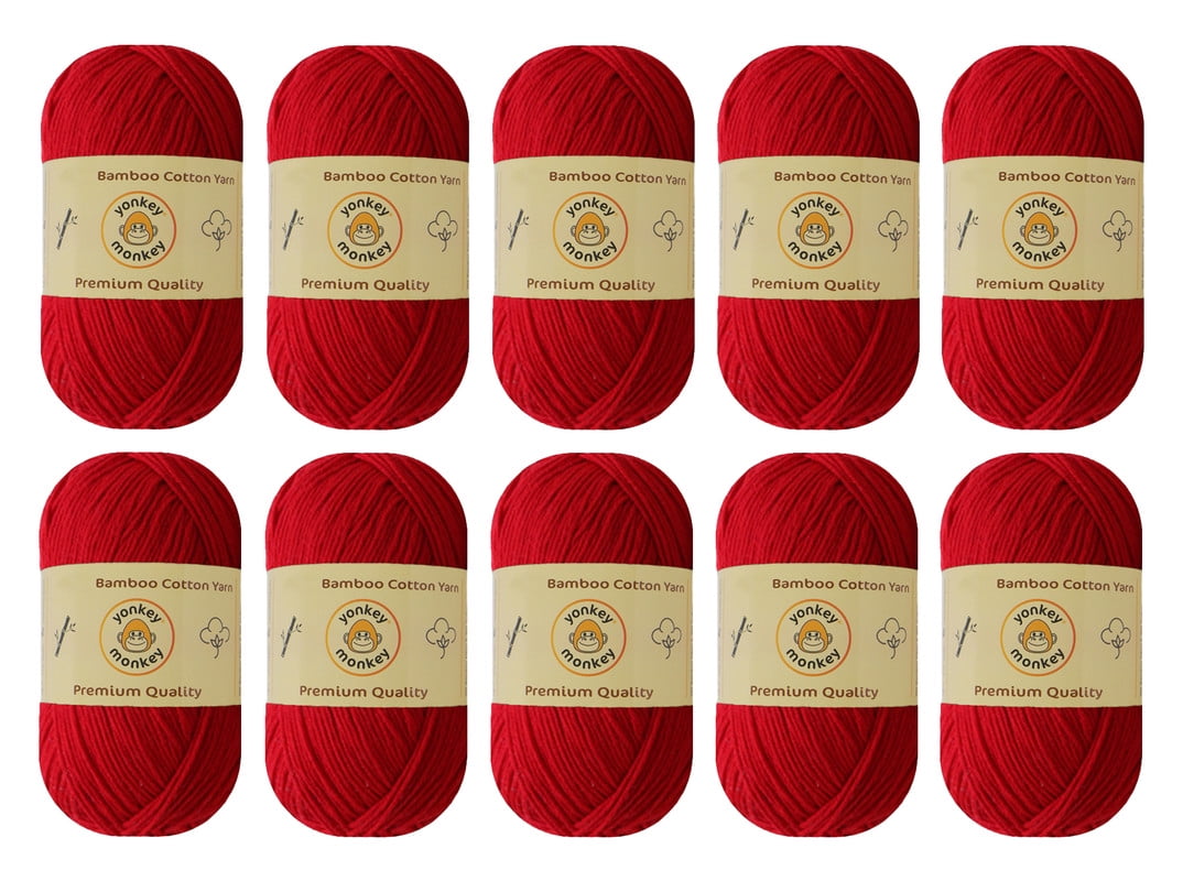 10-Pack Yonkey Monkey Skein Tencel Yarn - 70% Bamboo, 30% Cotton (Red 9016)