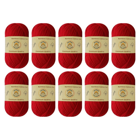 10-Pack Yonkey Monkey Skein Tencel Yarn - 70% Bamboo, 30% Cotton (Red 9016)