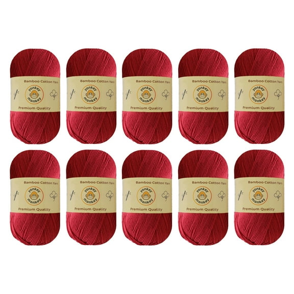 10-Pack Yonkey Monkey Skein Tencel Yarn - 70% Bamboo, 30% Cotton (Ruby Red 9007)