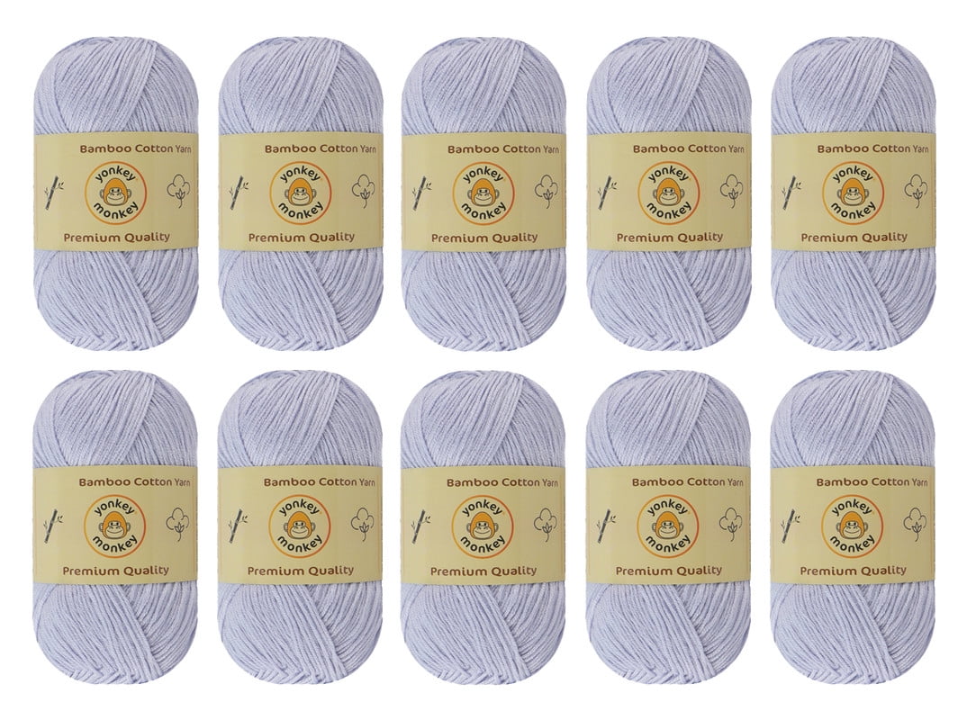 10-Pack Yonkey Monkey Skein Tencel Yarn - 70% Bamboo, 30% Cotton (White Gray 9006)