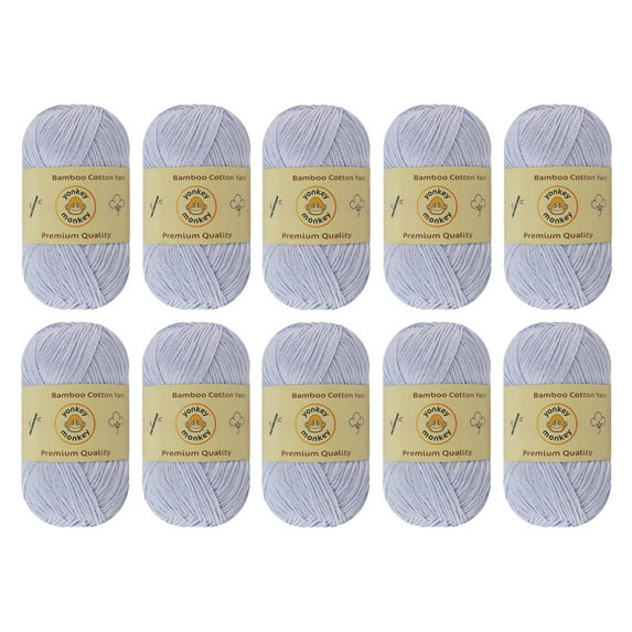 10-Pack Yonkey Monkey Skein Tencel Yarn - 70% Bamboo, 30% Cotton (White Gray 9006)
