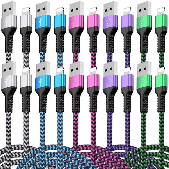 Compatible for iPhone Charger Cable 10 Pack, Bioonis 6FT USB to Charging Cable, Fast Charging High Speed Data Sync Transfer USB Power Cord Compatible with iPhone, Multicolor