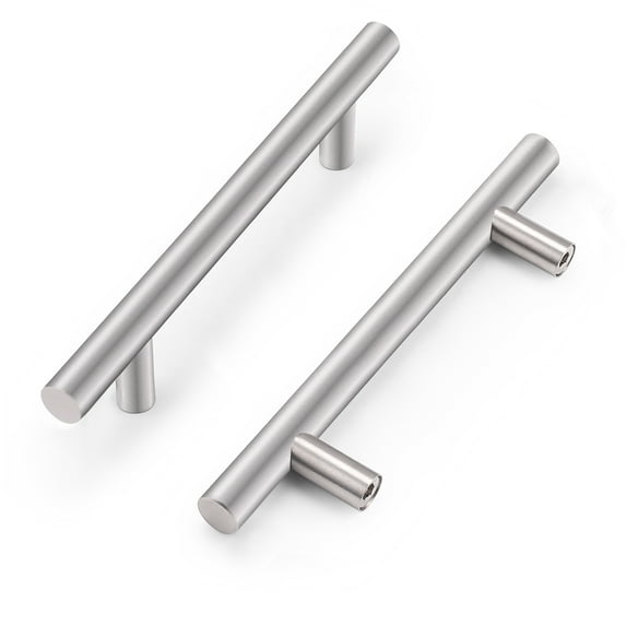 10 Pack-knobelite Round T Bar Cabinet Handles - (3-3/4 inch) Hole Center Stainless Steel Brushed Nickel Furniture Pulls, for Kitchen Cupboard Door, Bedroom Dresser Drawer, Bathroom Wardrobe Hardware