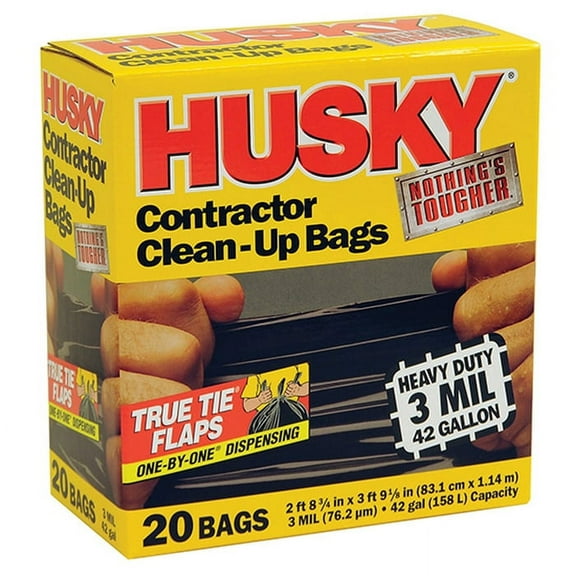 10-Pack of 42 gal Poly - America HK42020B Husky 3-Mil Contractor Trash Bag, 20-Count