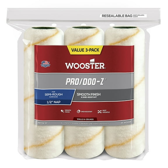 10 Pack of 9″ x 1/2″ Nap Wooster RR724 Pro/Doo-Z Professional Woven Roller Cover, 3-Pack