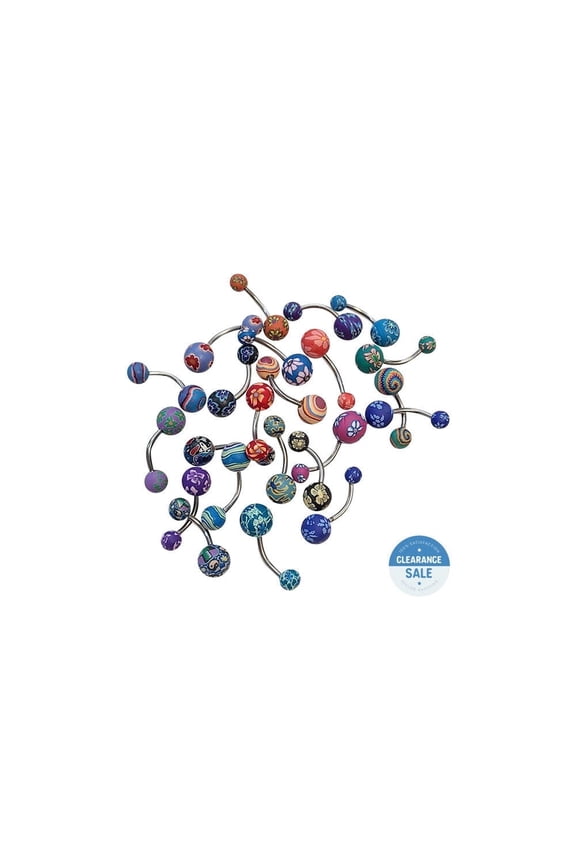 10 Pack of Fimo Clay Flower Design Painted Belly Rings Surgical Steel 14g
