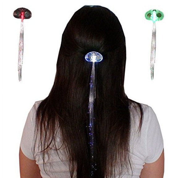 10 Pack of Flashing Panda LED Light-Up Flashing Fiber Optic LED Hair Barrettes, Multi-Color Rainbow