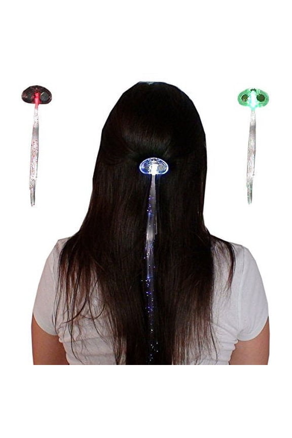 10 Pack of Flashing Panda LED Light-Up Flashing Fiber Optic LED Hair Barrettes, Multi-Color Rainbow