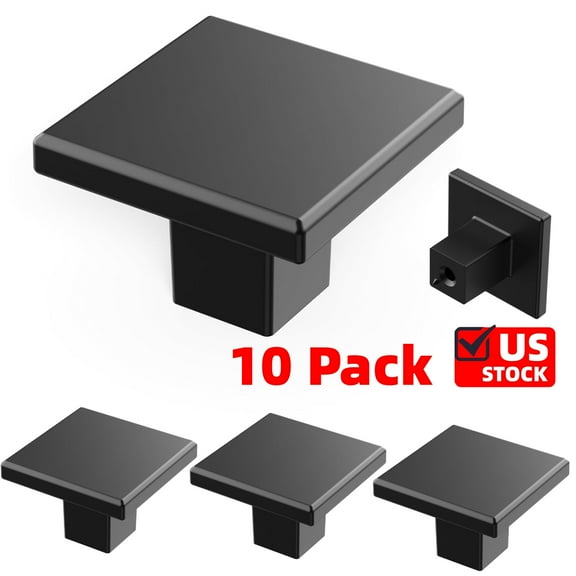 10 Pack of Square Kitchen Cabinet Knobs, Quality Drawer and Dresser Knob, Handle Pulls for Cabinet Doors, Bathroom Drawers, 1-3/16 Inch, Matte Black