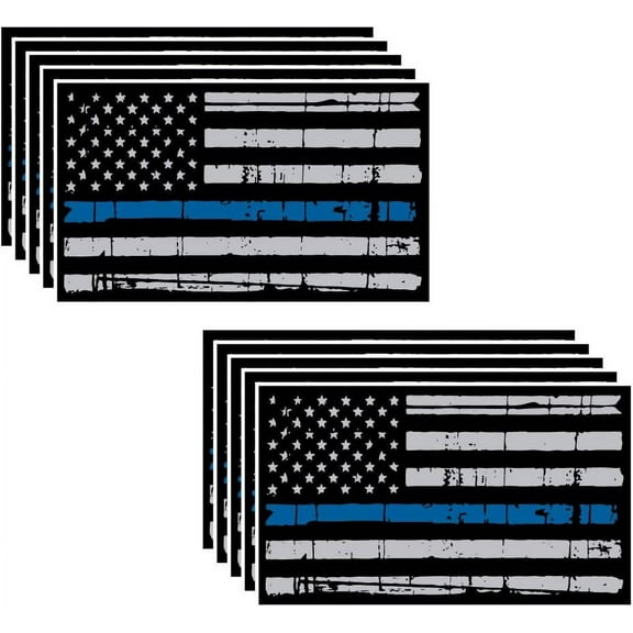 10 Pack of Tattered Flag Thin Blue Line Police Officer BLM American Distressed Vinyl Decal Blue Lives Matter Sticker Car Truck 3" x 5.5" Grunge Flag