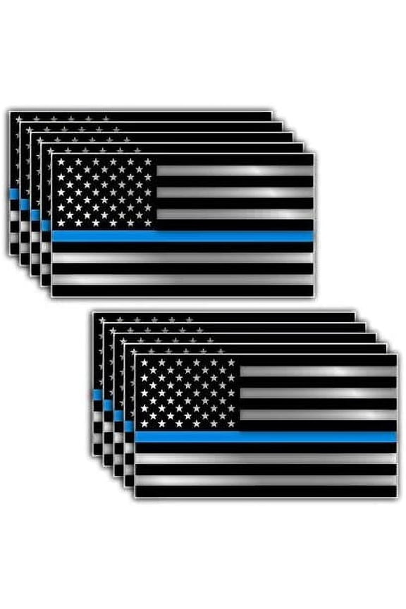 10 Pack of Thin Blue Line Police Officer BLM American Flag Vinyl Decal Sticker Car Truck 2" x 4"