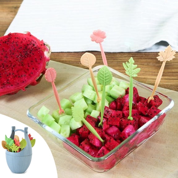 10 Pack of Triticum Aestivum Straw Mini Wooden Barrel Fruit Fork Set Dessert Fork Fruit Fork Barbecue Fork