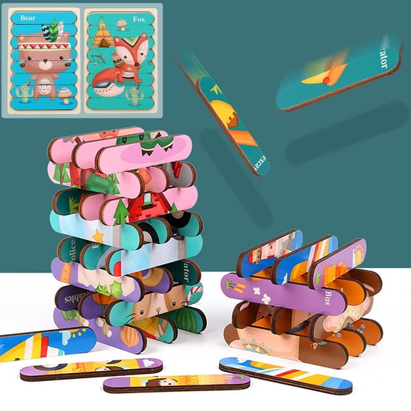 10 Pack 's Creatives Strip Puzzle Wooden Dinosaur Animals Pattern Cognition Kindergarten Early Education Puzzle Mobile Puzzle Board