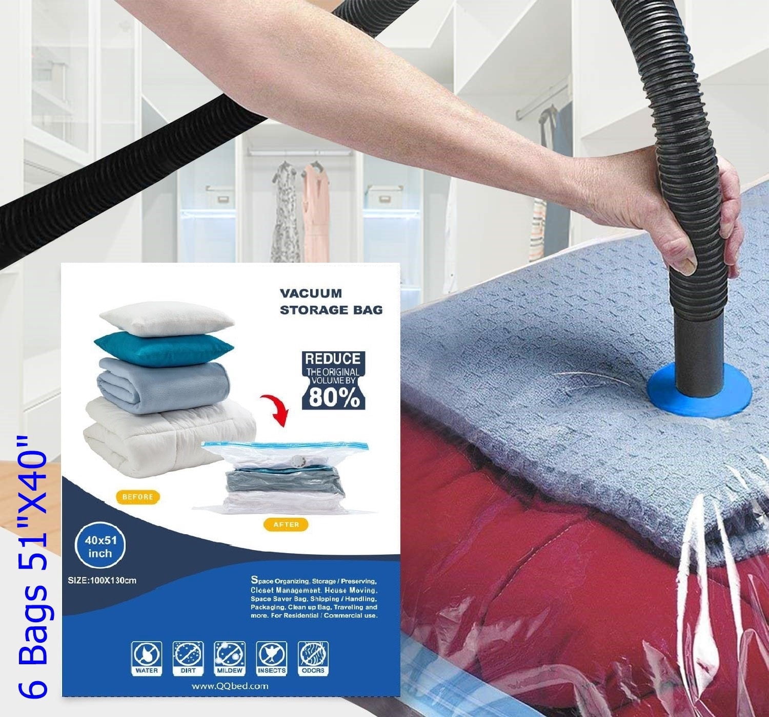 10 Pack: x6 53x40 Size Space Saver Storage Vacuum Seal Organizer Plastic Bag + 4 Travel Roll Up Bags