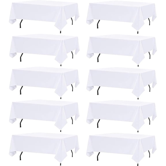10 Pack White Polyester Rectangle Table Cloths 60 x 126 Inch for 8 Foot Tables