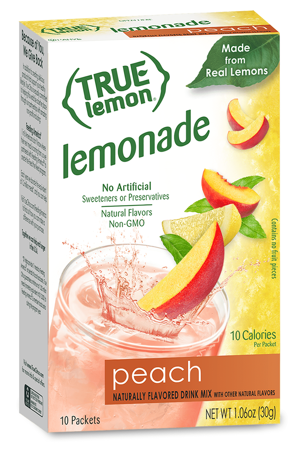 (10 Packets) True Lemon Peach Lemonade Stevia Sweetened, OnTheGo