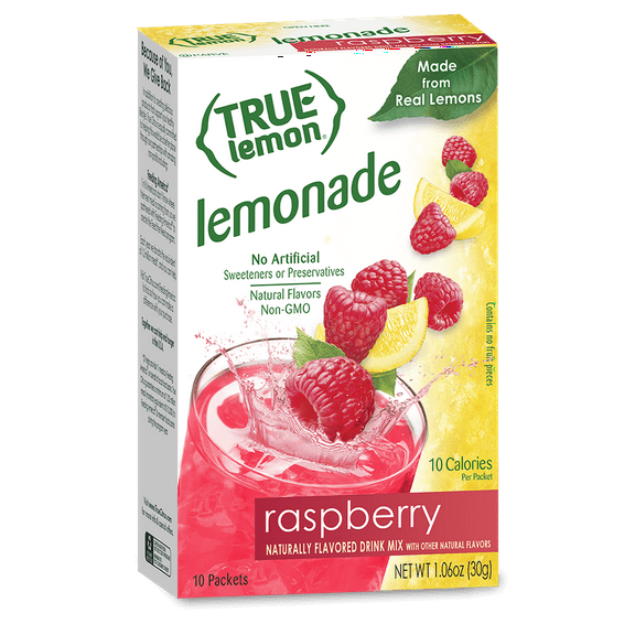 (10 Packets) True Lemon Raspberry Lemonade Stevia Sweetened, On-The-Go, Caffeine Free Powdered Drink Mix Pack Of 12
